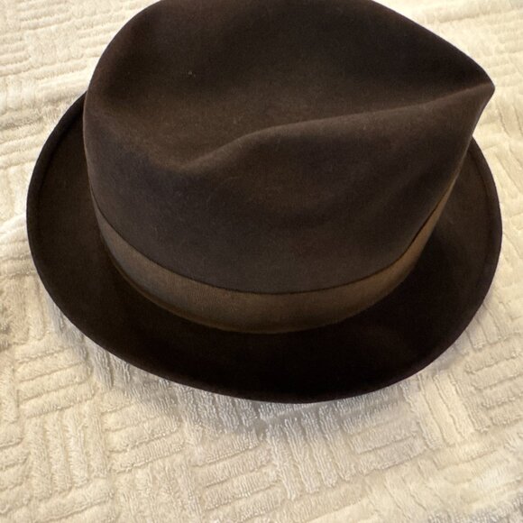 Vintage Knox Custom Edge Fedora Hat Brown Mens Size 6/78 Red Feather Film Noir - Picture 3 of 7
